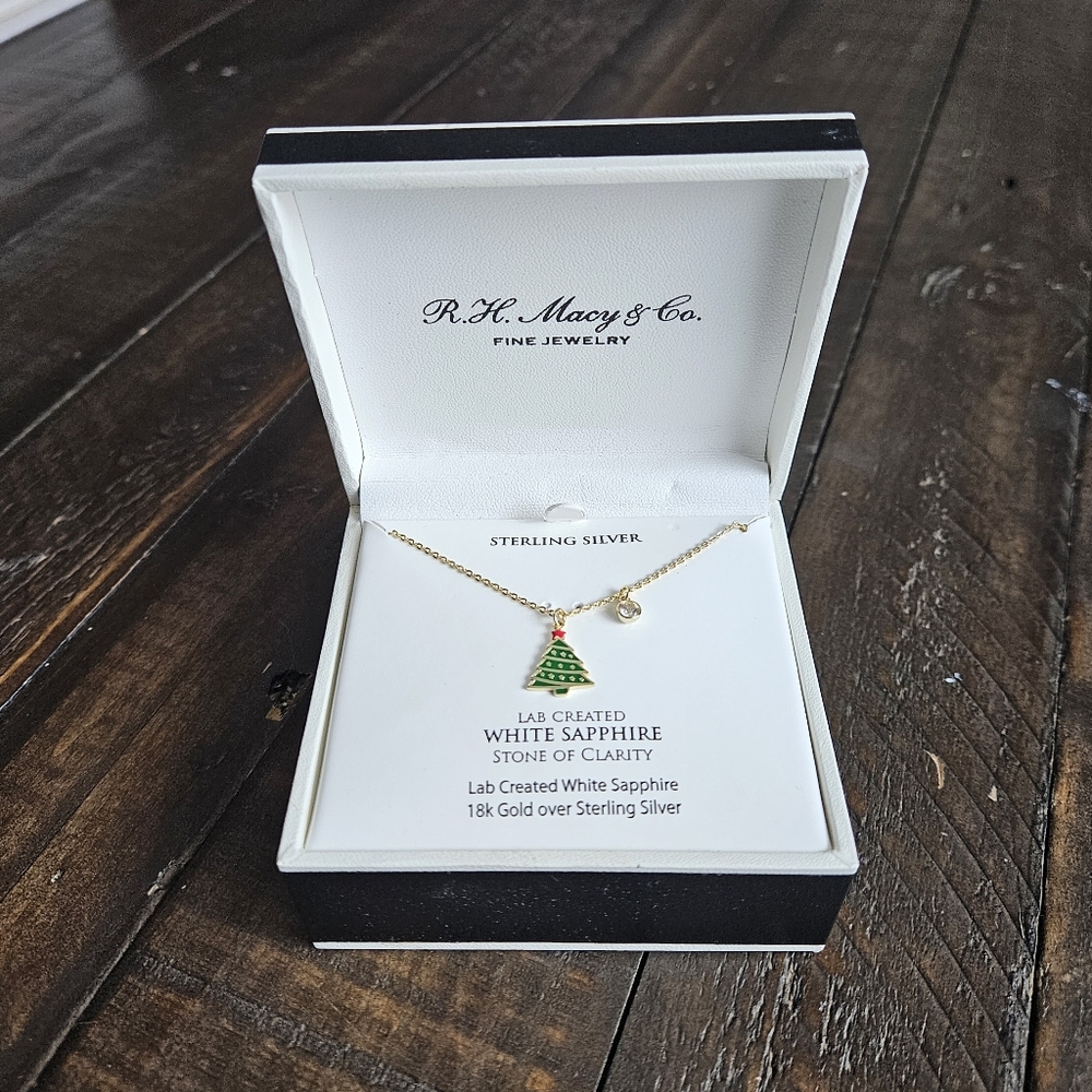 Christmas tree and Lab created White Sapphire necklace